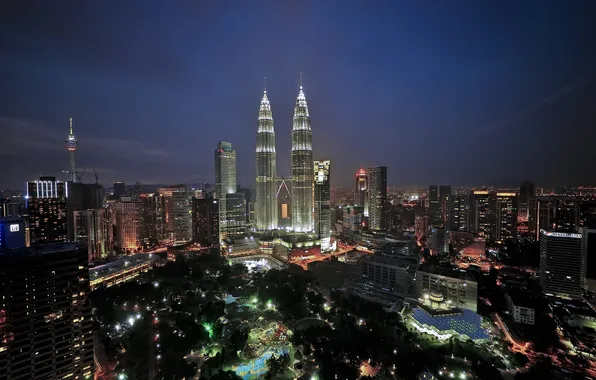 Picture lights, skyscrapers, twilight, Malaysia, Kuala Lumpur