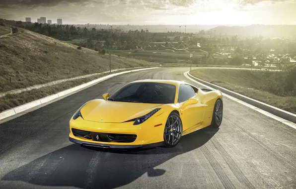 Car, Ferrari, 458, Vorsteiner, yellow, tuning, wallpapers, Italia
