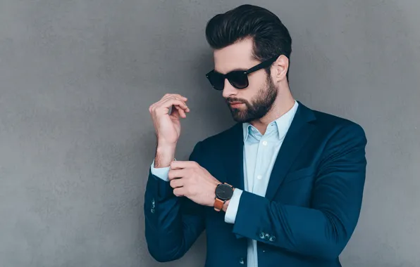 Picture style, background, wall, watch, glasses, hairstyle, costume, male