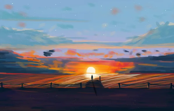 Sunset, figure, silhouette, art