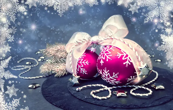 Snowflakes, background, balls, new year, Christmas, tape