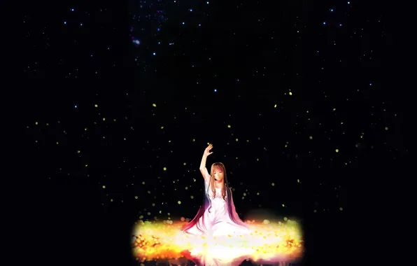 Picture the sky, girl, stars, night, white dress, Tanabata