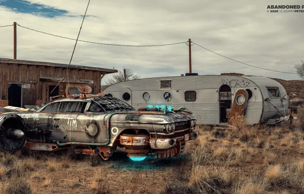 Grass, transport, car, building, Abandoned Place