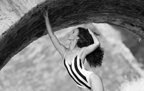 Picture swimsuit, pose, figure, black and white, monochrome, Alexandrina Calancea