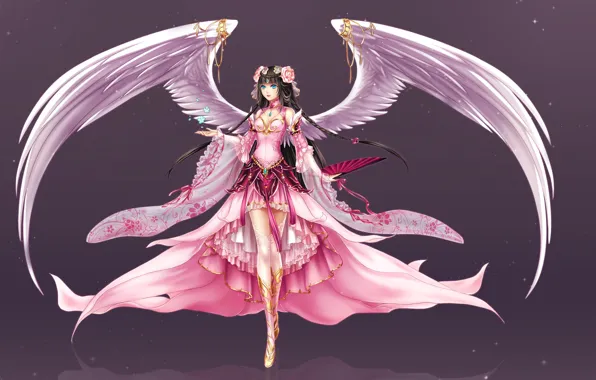 Picture look, face, background, wings, angel, anime, dress, angel