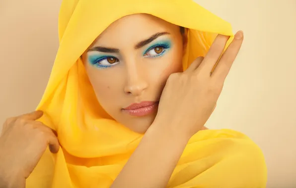 Look, girl, model, hands, makeup, fabric, shawl