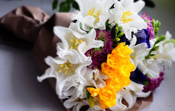 Flowers, bouquet, yellow, tulips, white