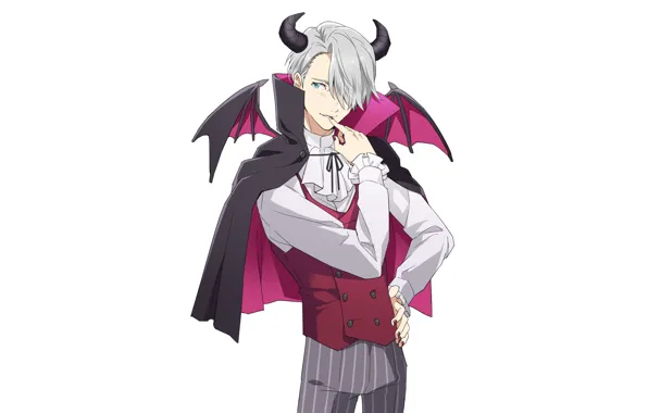 The demon, costume, horns, cloak, manicure, Yuri on Ice, Yuri on the ice, Viktor Nikiforov