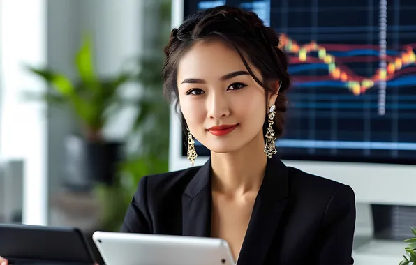 Girl, earrings, Chinese, Asian, businesswoman, forex