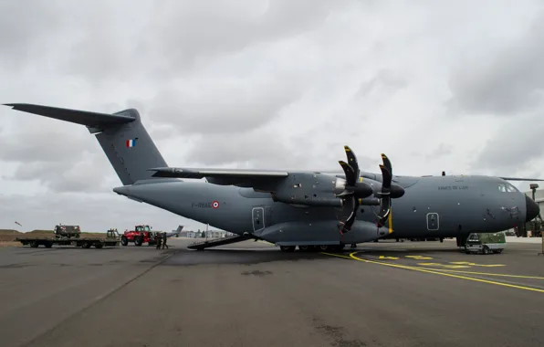 Asphalt, clouds, the plane, the airfield, runway, transport, Airbus A400M