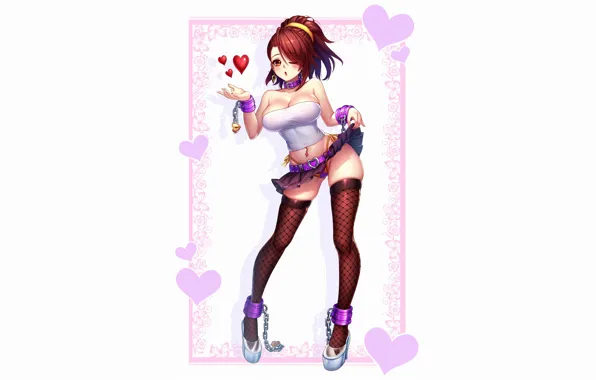 Girl, sexy, lingerie, pantsu, cleavage, blouse, panties, thighhighs