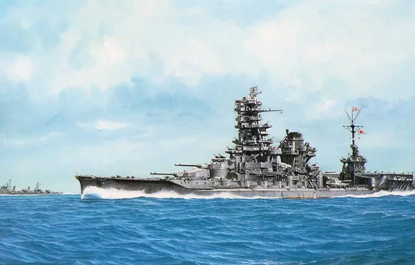 Ship, art, Navy, military, battleship, Japanese, battleship, WW2