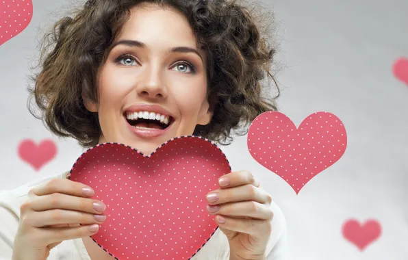 Picture joy, smile, background, mood, heart, makeup, hairstyle, hearts
