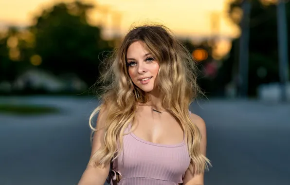 Picture look, girl, sunset, smile, photo, blonde, beautiful