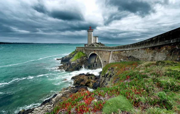 Picture shore, lighthouse, France, Brittany, Finistere