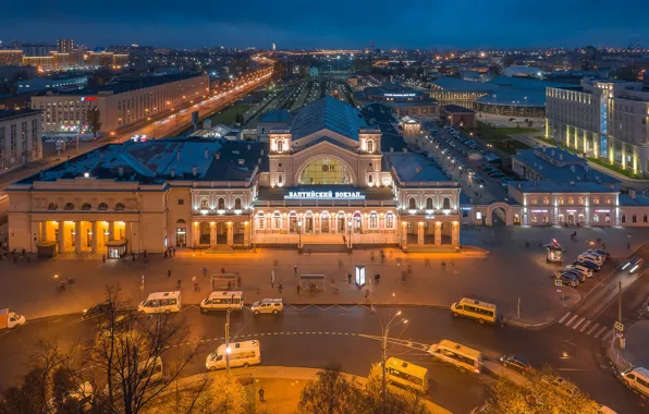 Picture the city, building, road, station, home, the evening, Peter, lighting