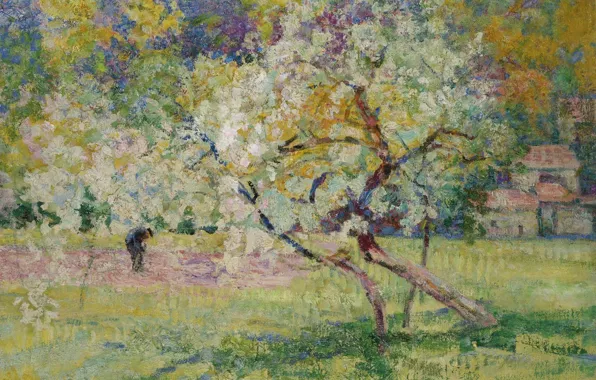 Picture landscape, picture, flowering trees, Victor Charreton, Victor Charreton