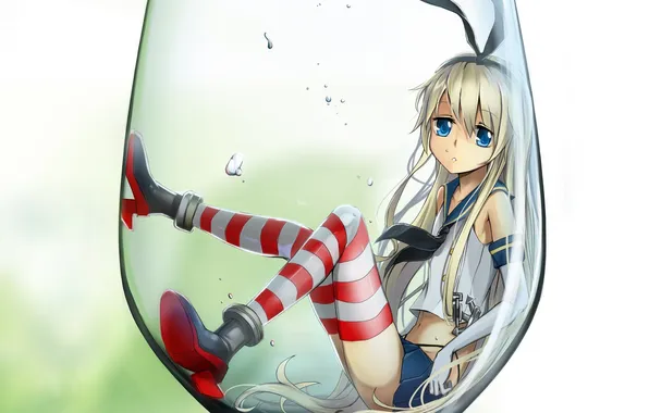 Picture look, water, girl, pose, glass, art, kantai collection, shimakaze destroyer