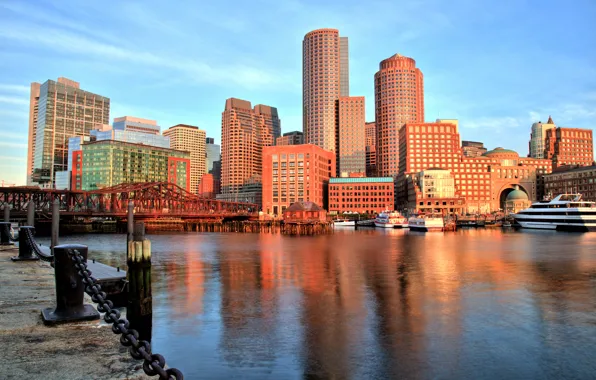 Picture bridge, building, Bay, port, promenade, Boston, Boston, Massachusetts