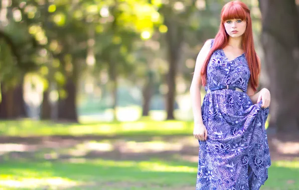 Picture summer, look, girl, Park, dress, redhead, blue-eyed