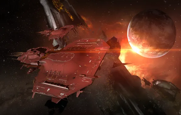 Space, nebula, planet, station, space, ruins, battle, spaceship