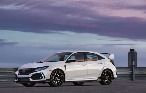 Picture white, clouds, the fence, Honda, hatchback, the five-door, 2019, Civic Type R