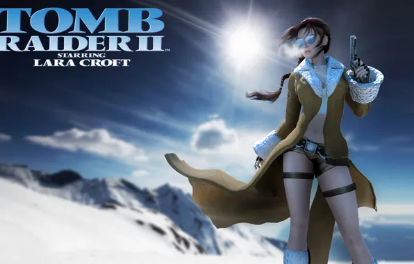 Winter, snow, gun, glasses, Lara Croft, coat, Lara Croft, Tomb Raider II