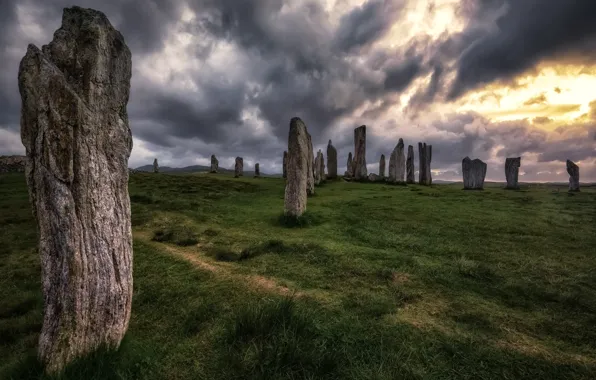 The sky, clouds, stones, Scotland, Calanais Standing Stones