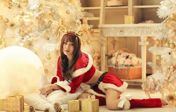 Picture girl, holiday, gift, new year, costume