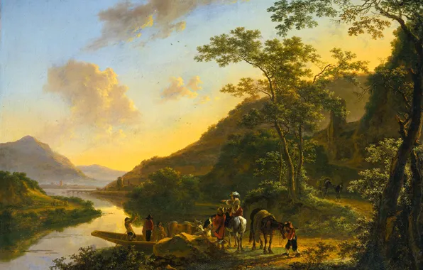 Mountains, river, picture, Yang Bot, Italian Landscape with Ferry