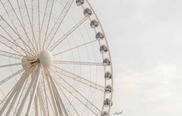 White, the sky, Ferris wheel, the plane, amusement