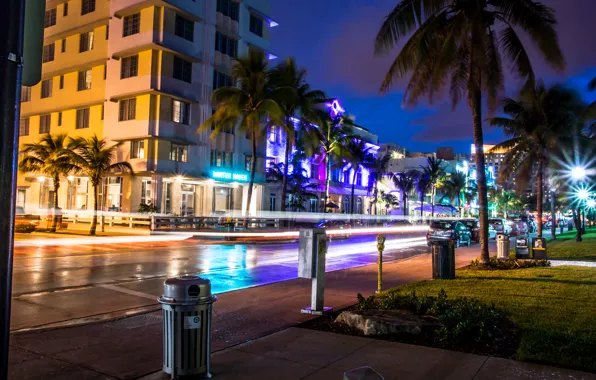 Picture lights, street, Miami, the evening, FL, Miami, florida, vice city