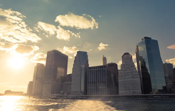 USA, United States, river, Sunset, water, New York, Manhattan, NYC