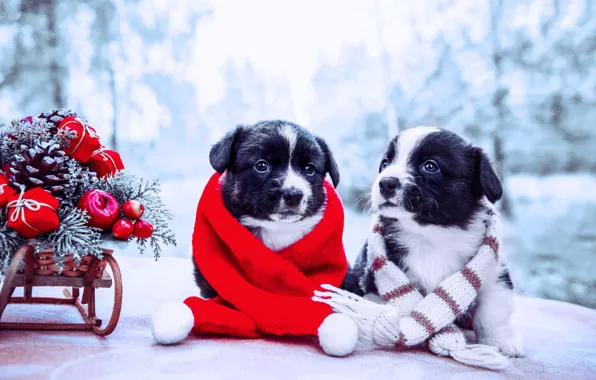 Winter, dogs, look, snow, red, nature, pose, Park