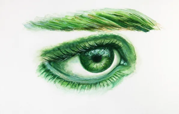 Figure, Look, Eyes, Green, White background, Eyelashes, The pupil, Art