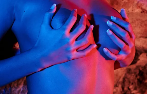 Chest, hands, fingers, manicure