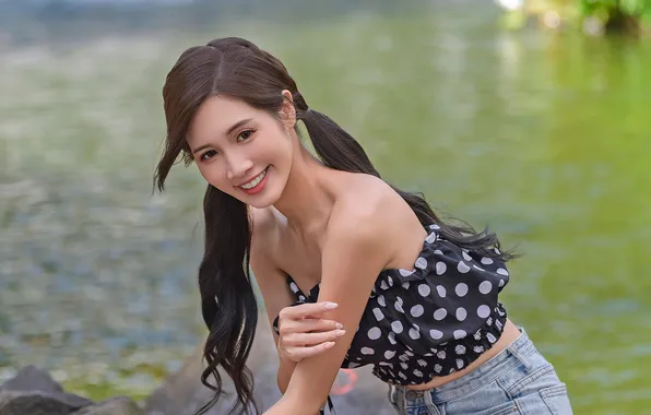 Girl, smile, photo, hair, brunette, top, Asian, beautiful