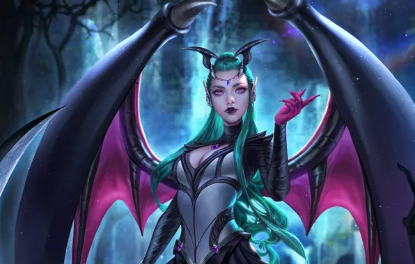 Picture girl, fiction, hair, wings, Evelyn, art, succubus