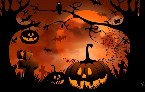Night, holiday, pumpkin, Halloween