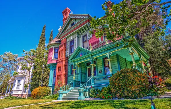 Picture retro, HDR, CA, ladder, USA, mansion, colorful, California