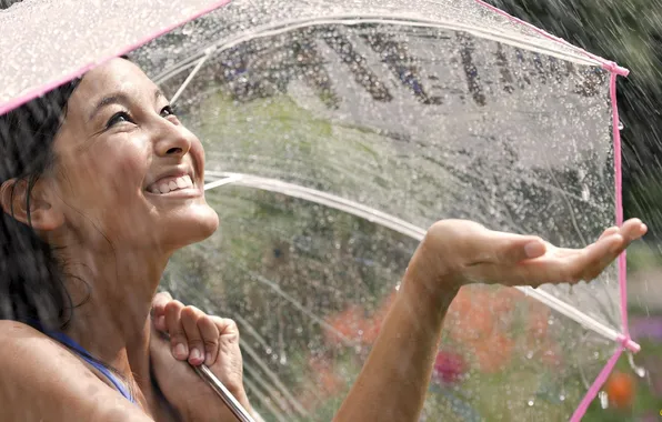 Girl, drops, rain, mood, umbrella