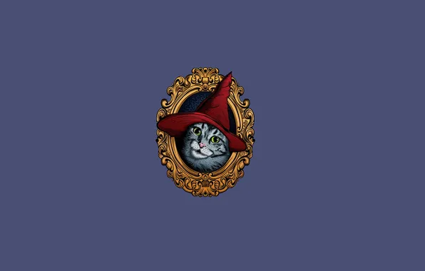 Picture cat, cat, hat, portrait, minimalism, picture, cat, cap red