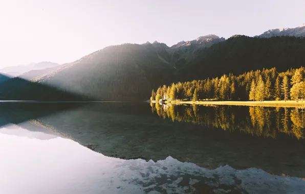 Water, Nature, Lake, Trees, Mountain, Forest, House, Landscape