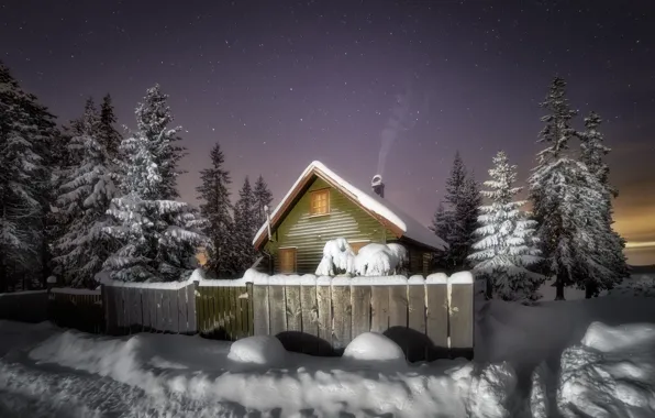 Picture winter, snow, night, house