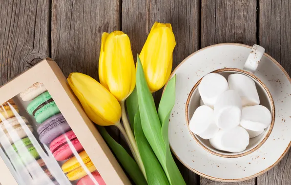 Flowers, tulips, yellow, wood, flowers, tulips, gift, with love