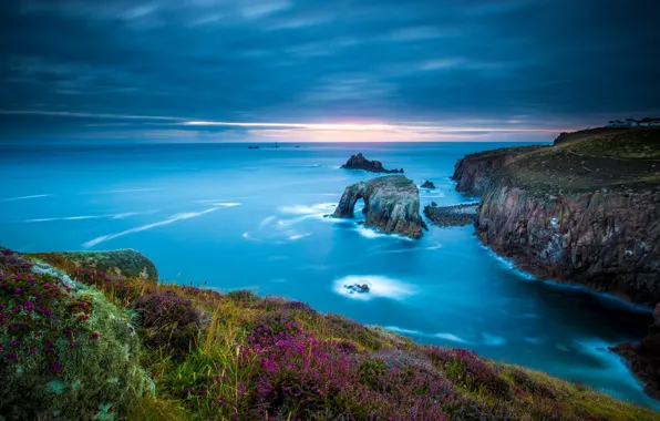 Sea, rocks, coast, England, England, Cornwall, Cornwall, Celtic sea