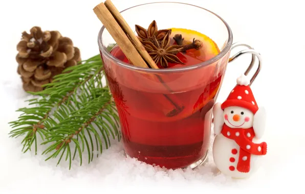 Snow, glass, lemon, toy, new year, cocktail, white background, snowman
