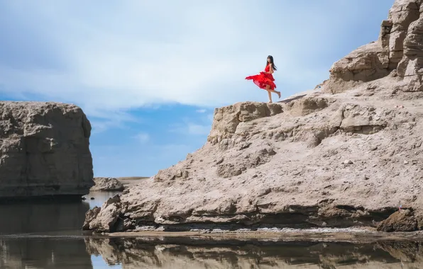 Sky, Beautiful, Asian, Model, Water, Mountain, Woman, Summer