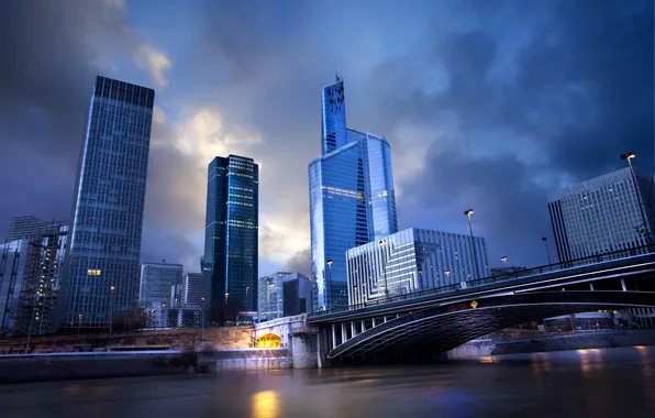 Night, bridge, city, the city, lake, France, Paris, building