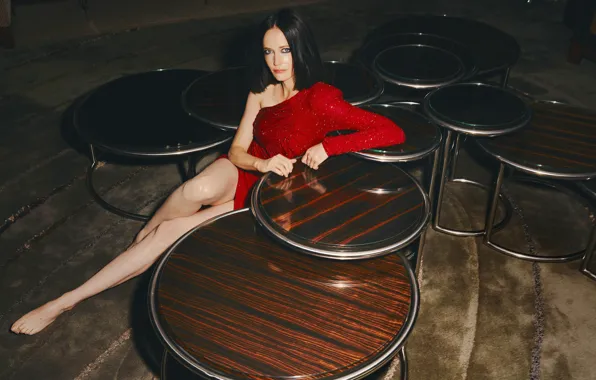 Look, barefoot, slim, dress, actress, brunette, tables, legs